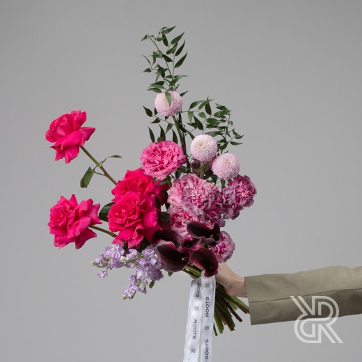 Bouquet 181 Букет с лентами с одноголовой розой и хризантемой